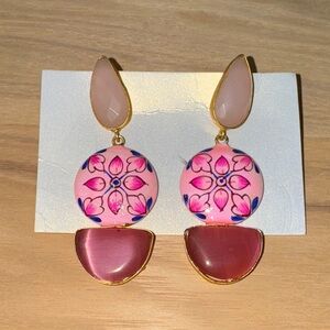 Elegant Pink and Gold Floral Earrings